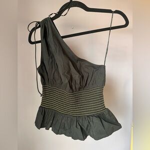 NWT Zara One Shoulder Cinch Waist Black/Gold Blouse Small